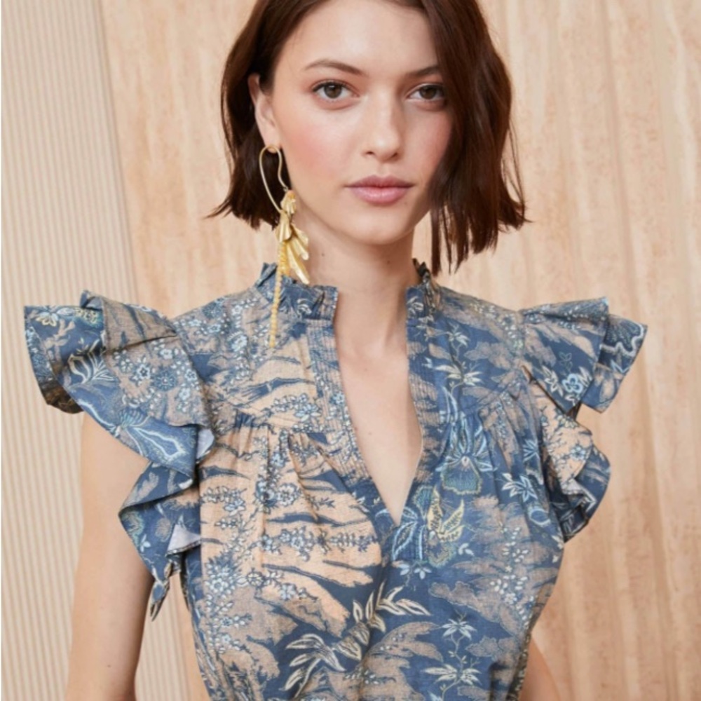 Ulla Johnson Lei Floral Ruffle Sleeve Top